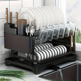 2 Tier Dish Drying Rack Kitchen Bowl Drainer Storage Rack Tableware Drain Chopsticks Knife Fork Water Cup Storage Holder