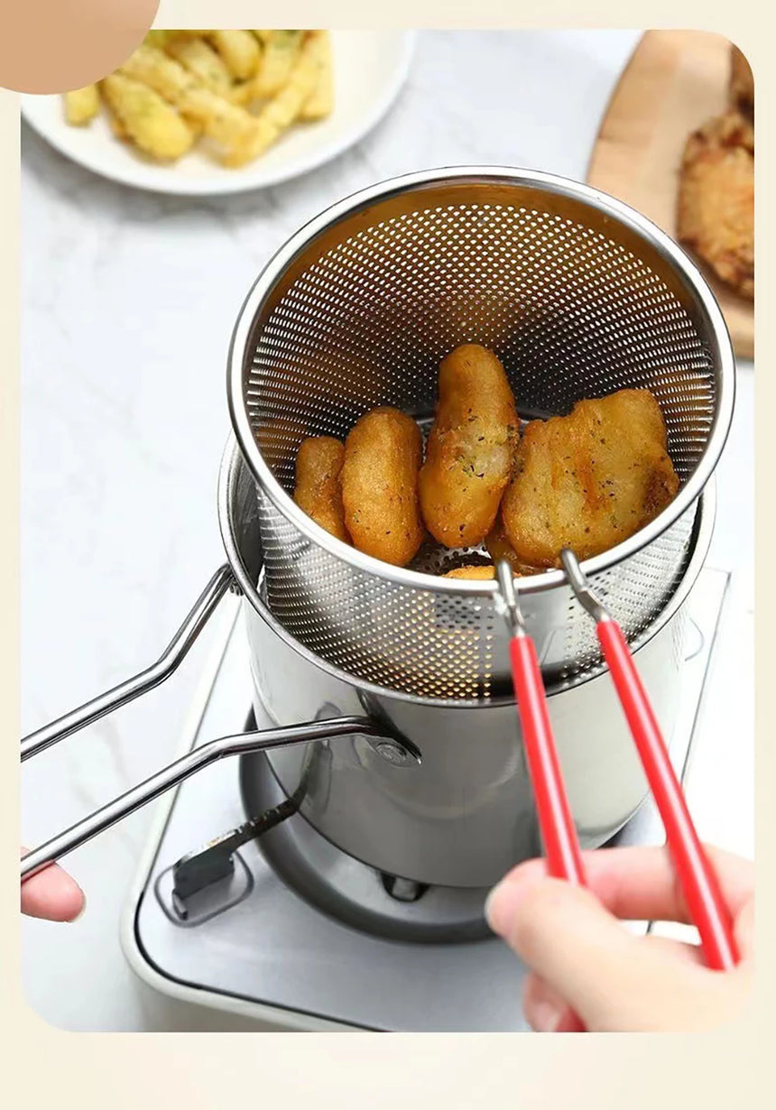 Deep Fryer 304 Stainless Steel Fryer with Frying Basket Auxiliary Food Pot To Deepen Japanese Milk Pot Kitchen Appliance