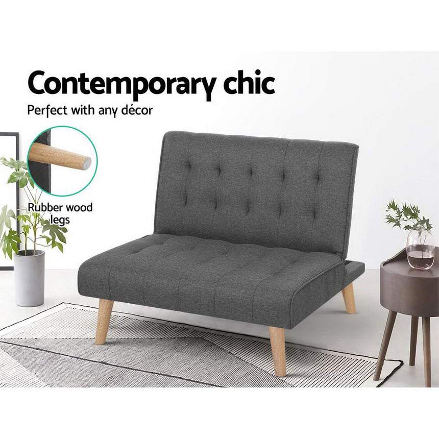 Artiss Recliner Single Sofa Bed Dark Grey Fabric