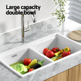 Cefito Kitchen Sink Stone Sink Granite Laundry Basin Double Bowl 79cmx46cm White