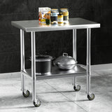 Cefito Stainless Steel Kitchen Benches Work Bench Wheels 91X61CM 430