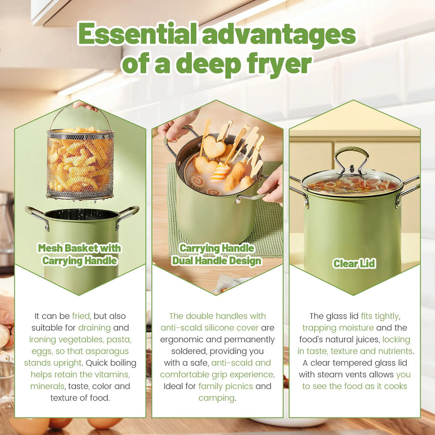 Deep Fryer Pot, Japanese Tempura Small Stainless Steel Deep Frying Pot, with Oil Drip Drainer Rack 304 Stainless Steel Stock Pot