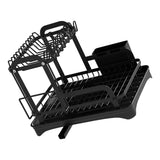 2 Tier Dish Drying Rack with Drip Tray Kitchen Sink Organizer 360-Degree Retractable Drain Chopstick Holder Cutting Board Holder