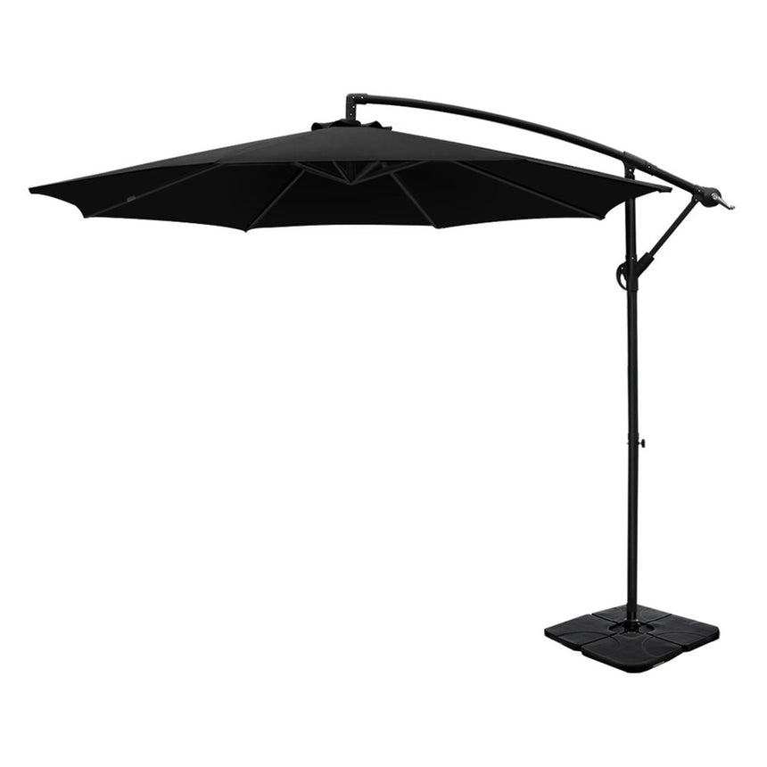 Instahut 3m Umbrella w/Base Outdoor Cantilever Beach Garden Patio Parasol Black