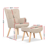 Artiss Armchair Set with Ottoman Beige Lansar