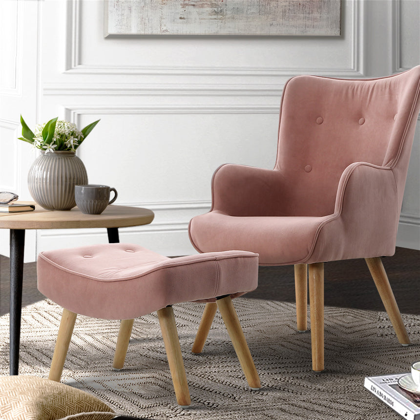 Artiss Armchair Set with Ottoman Pink Lansar