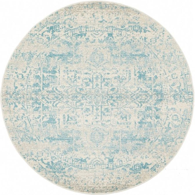 Evoke 253 White Blue Round by Rug Culture -150X150CM - ROUND