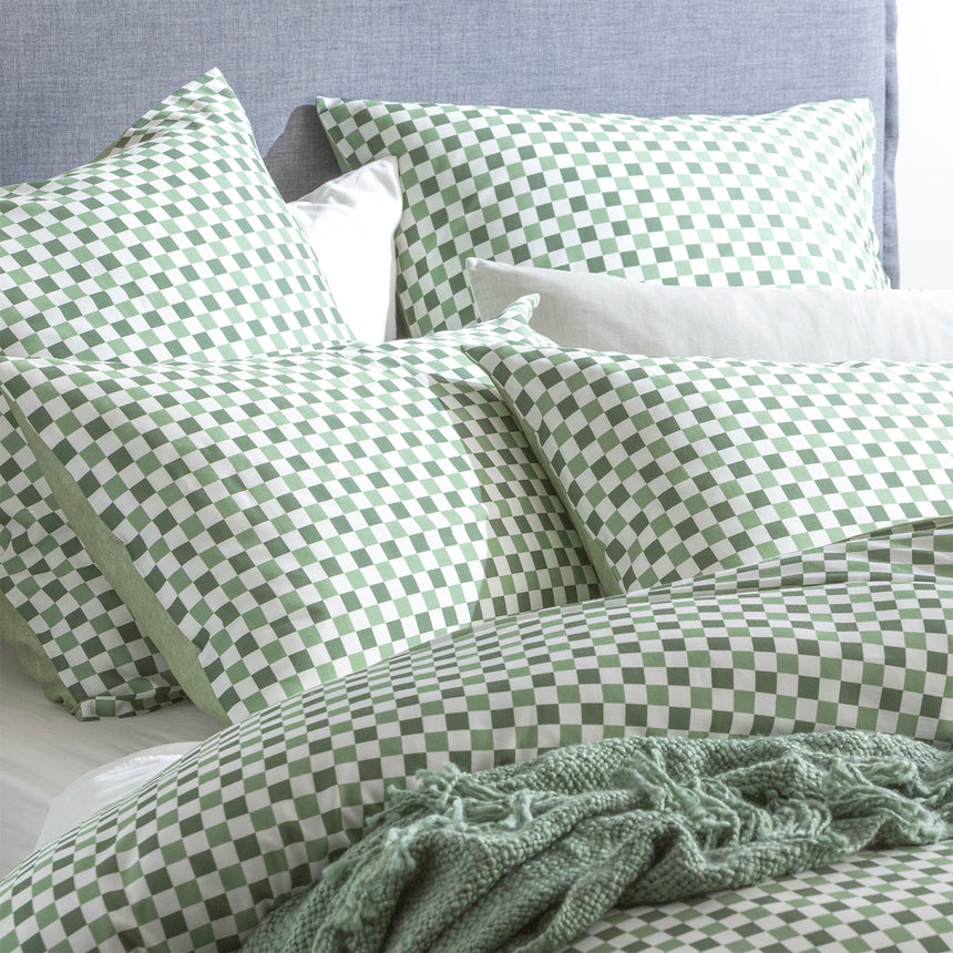 300 TC Chessboard Cotton Reversible Sage European Pillowcase by Renee Taylor