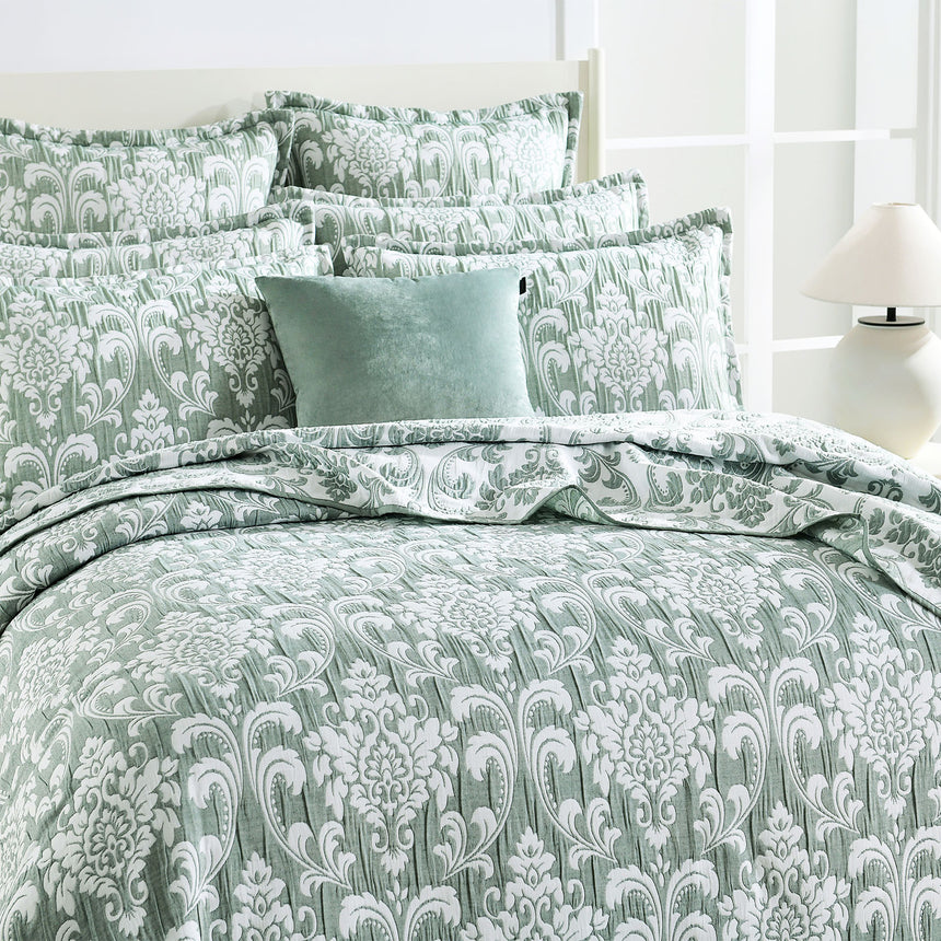 Tahlia Jacquard Jade Coverlet Set European Pillowcase by Renee Taylor