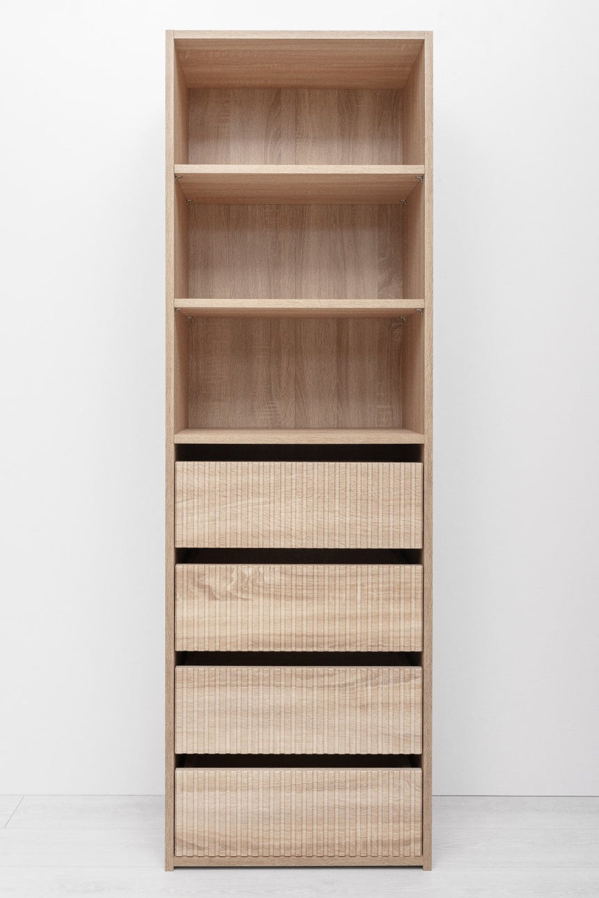 GENEVA THREE SHELF/FOUR DRAWER BUILT IN WARDROBE - FLUTED - NATURAL OAK