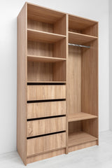 MALMO THREE SHELF/FOUR DRAWER WALK IN WARDROBE - SLIM SHAKER - NATURAL OAK