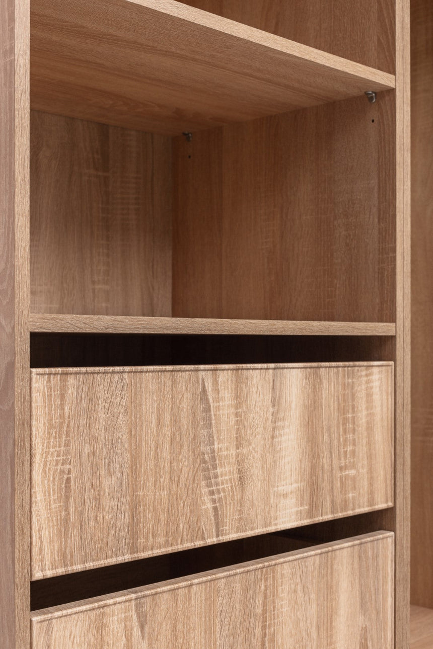 MALMO THREE SHELF/FOUR DRAWER WALK IN WARDROBE - SLIM SHAKER - NATURAL OAK