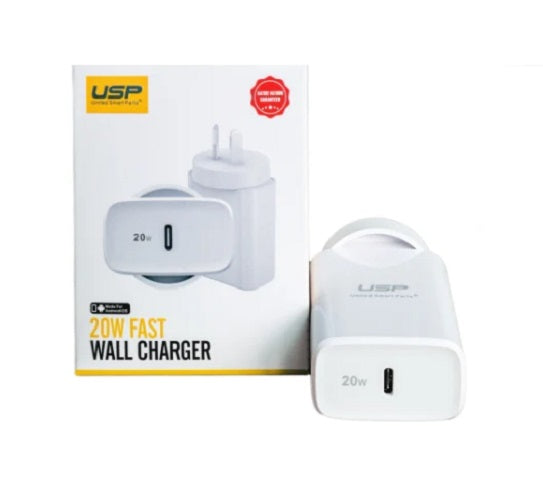 USP 20W USB-C PD Fast Wall Charger - White (6972475750565), Extremely Compact Plug Makes It Ideal for Home, Office and Vacations