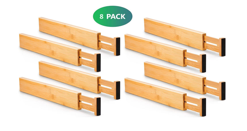 8 Pack Bamboo Adjustable Kitchen Drawer Dividers (Large, 44-55 cm)