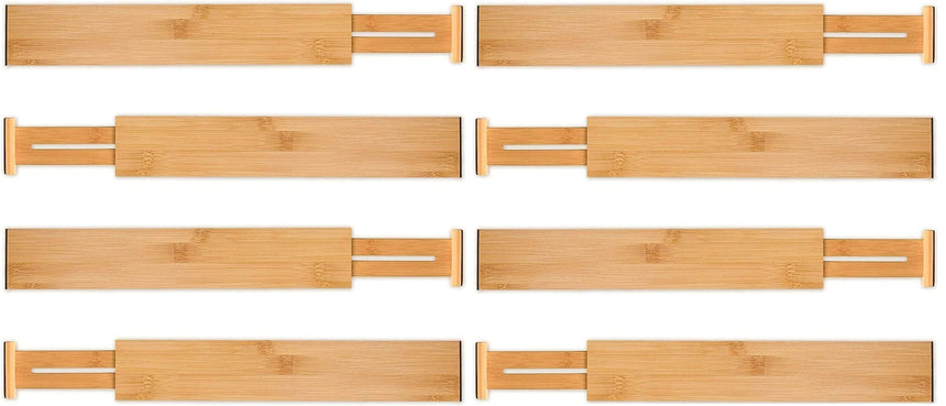 8 Pack Bamboo Adjustable Kitchen Drawer Dividers (Large, 44-55 cm)