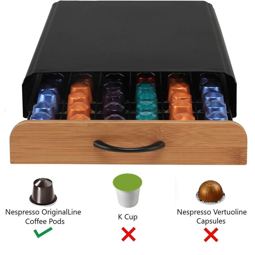 CARLA HOME Coffee Pods Holder Storage Drawer Compatible with 60 Nespresso Pods for Kitchen Storage & Organisation (Natural)