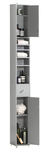 Tall Bathroom Storage Cupboard Shelves, Grey