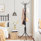 Black Metal Coat Rack, Hall Tree, 182cm Tall