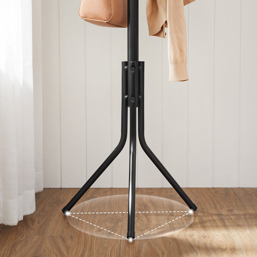 Black Metal Coat Rack, Hall Tree, 182cm Tall