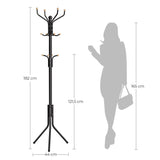 Black Metal Coat Rack, Hall Tree, 182cm Tall