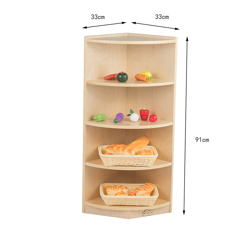 Jooyes Kids 4 Tier Corner Shelf Wooden Storage Cabinet