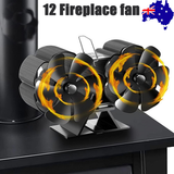 12Blade Fan Heat Self-Powered Wood Stove Top Burner Fireplace Silent Eco Heater