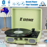 Record Player Vinyl Turntable Bluetooth Speakers Retro Briefcase USB (Turquoise)