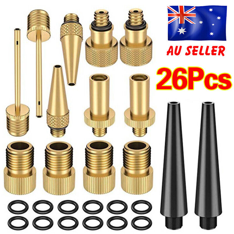 26pc Bike Ball Inflator Nozzle Adapter Air Pump Valve Needle Presta Schrader Kit