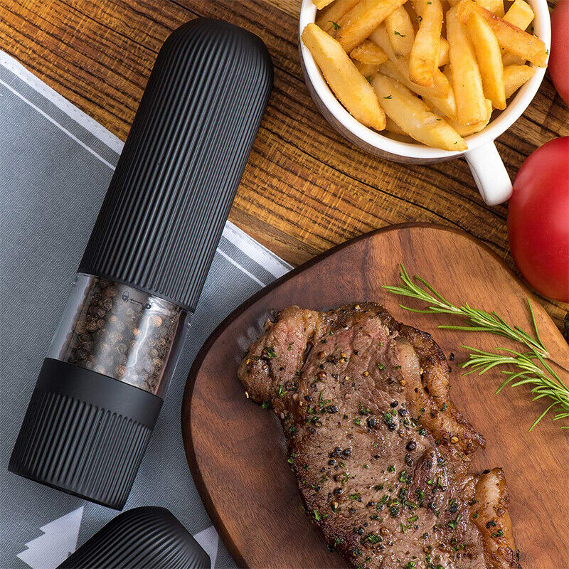 Electric Salt Pepper Mill Grinder Battery Powered LED Light Adjustable AU