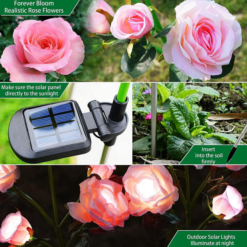 Pink Bulk Solar Garden Lights 75cm Long Rose Flowers Yard Lamp Xmas Halloween Deco AU