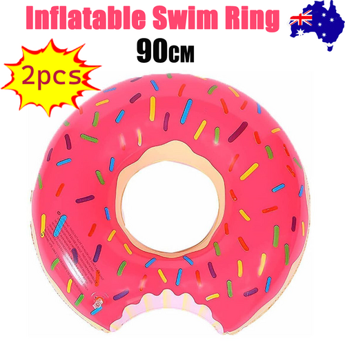 2pcs Pink Inflatable Giant Donut Raft Swim Ring Float Swimming Pool Beach Lounge Pink Coff 90CM