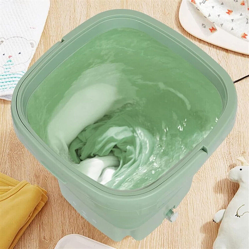 Mini Washing Machine Bucket Folding Portable Laundry Machine Clothes Washing green