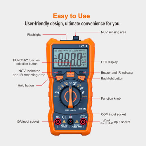 Digital Multimeter 6000 Counts Multi Tester AC DC Voltmeter Ohm NCV TRMS