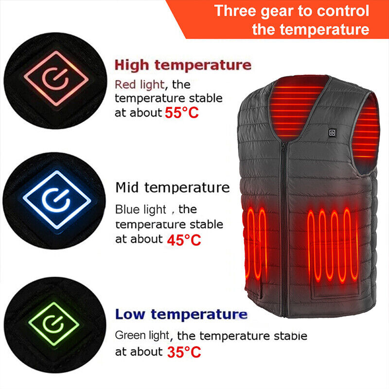 L Electric Vest Heated Jacket USB Thermal Warm Heat Pad Winter Body Warmer Unisex