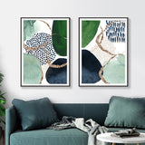 Wall Art 100cmx150cm Abstract Green and Navy 2 Sets Black Frame Canvas