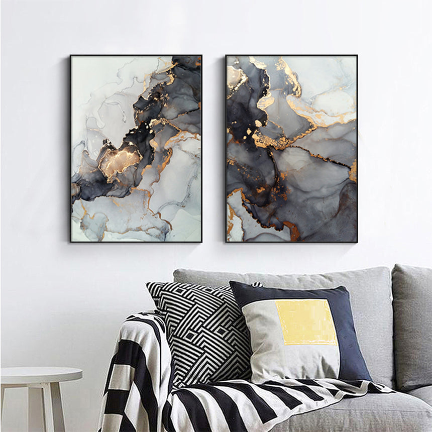 Wall Art 40cmx60cm Black Splash 2 Sets Black Frame Canvas