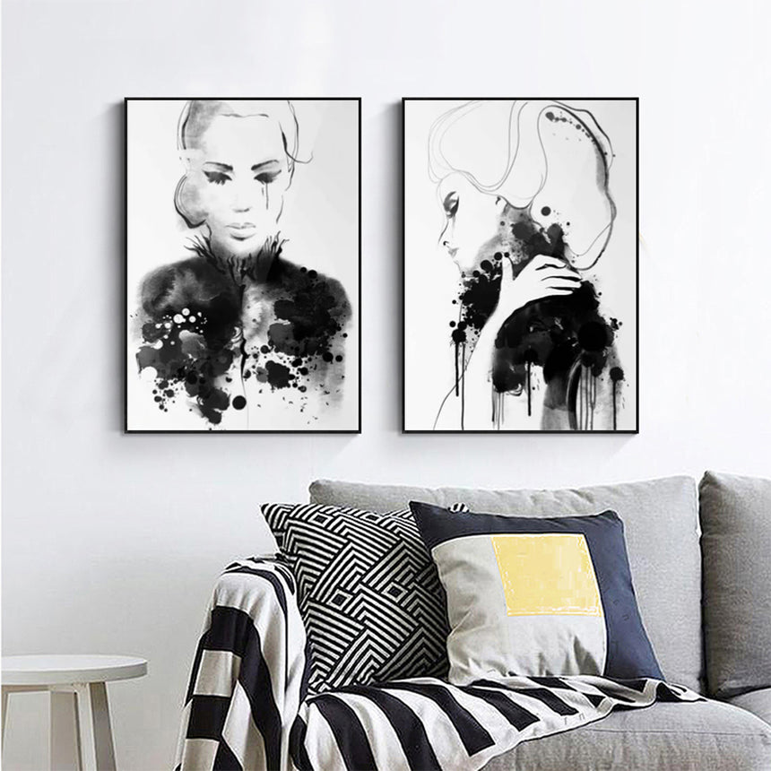 Wall Art 80cmx120cm Watercolor Sketch 2 Sets Black Frame Canvas