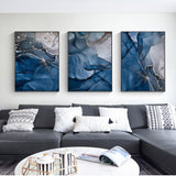 Wall Art 70cmx100cm Blue Gold Marble 3 Sets Black Frame Canvas