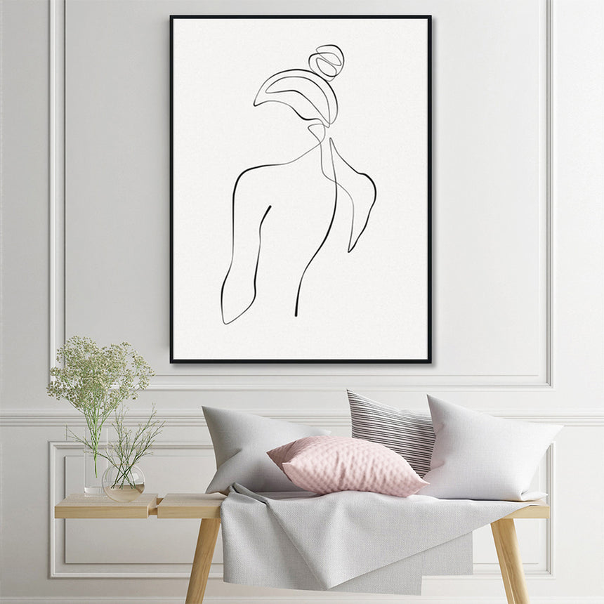 Wall Art 40cmx60cm Woman Back Line Art Black Frame Canvas