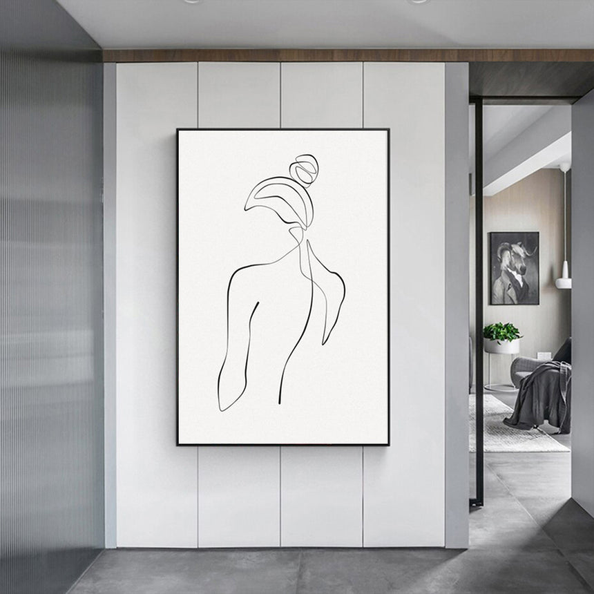 Wall Art 90cmx135cm Woman Back Line Art Black Frame Canvas