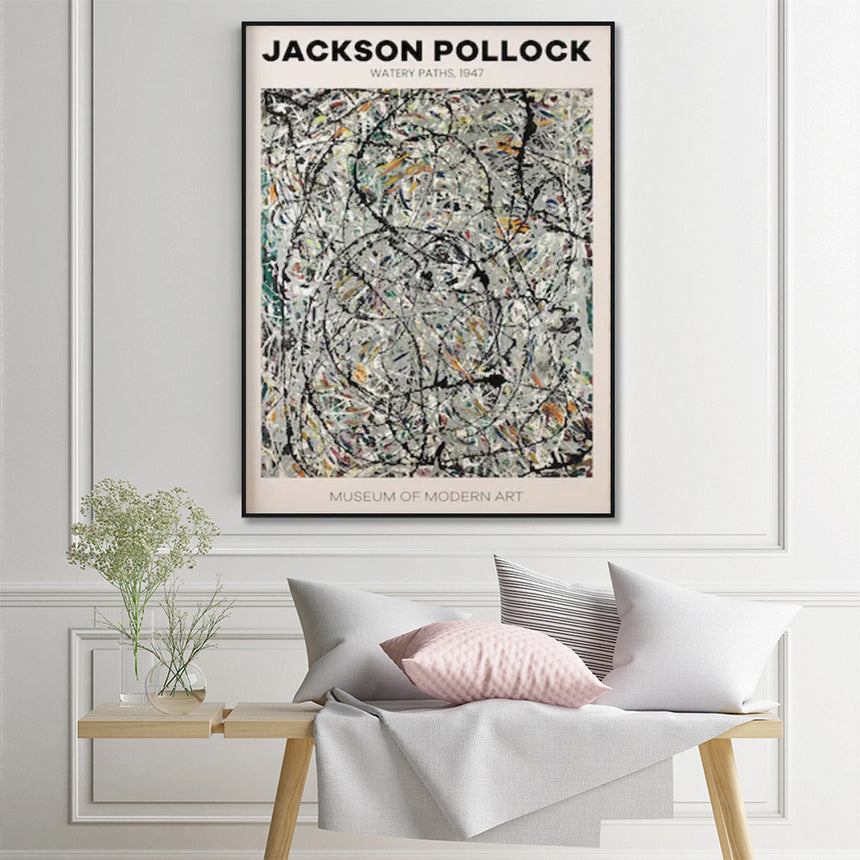 Wall Art 100cmx150cm Jackson Pollock Exhibition III Black Frame Canvas