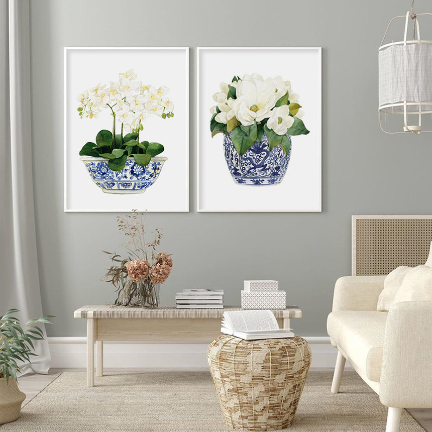 Wall Art 100cmx150cm Elegant Flower 2 Sets White Frame Canvas