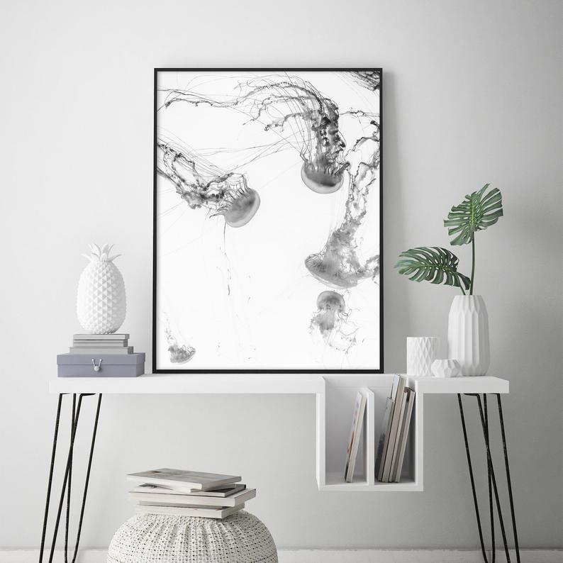 Wall Art 40cmx60cm Jellyfish Black Frame Canvas