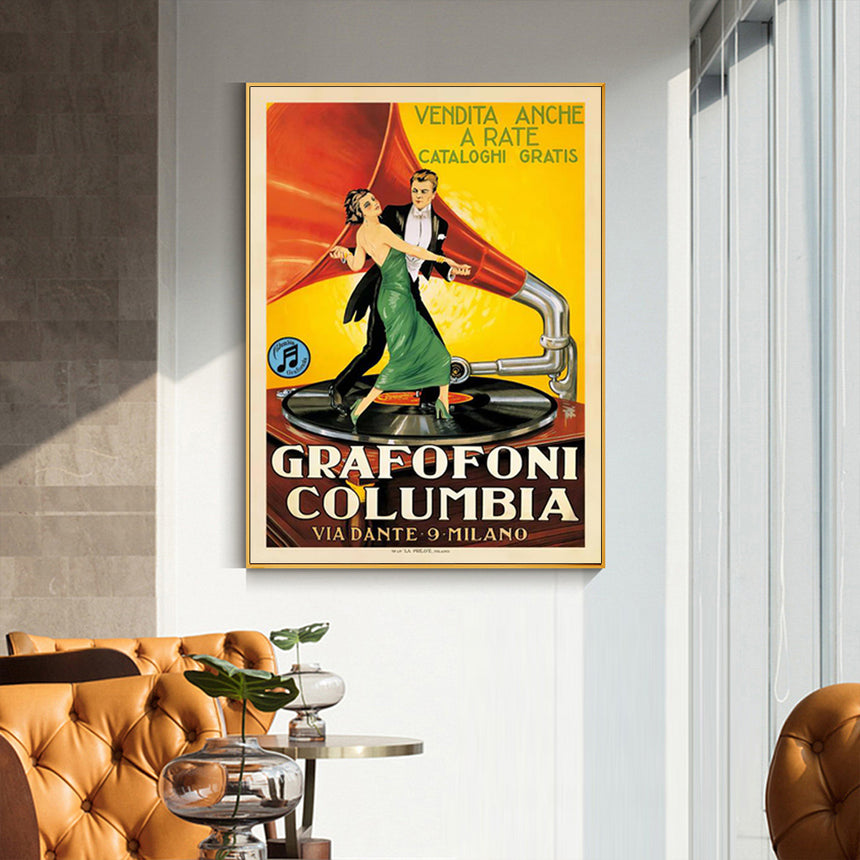 Wall Art 90cmx135cm Grafofoni Columbia Gold Frame Canvas