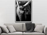 Wall Art 90cmx135cm Woman Drinking Wine In The Bar, Black Frame Canvas