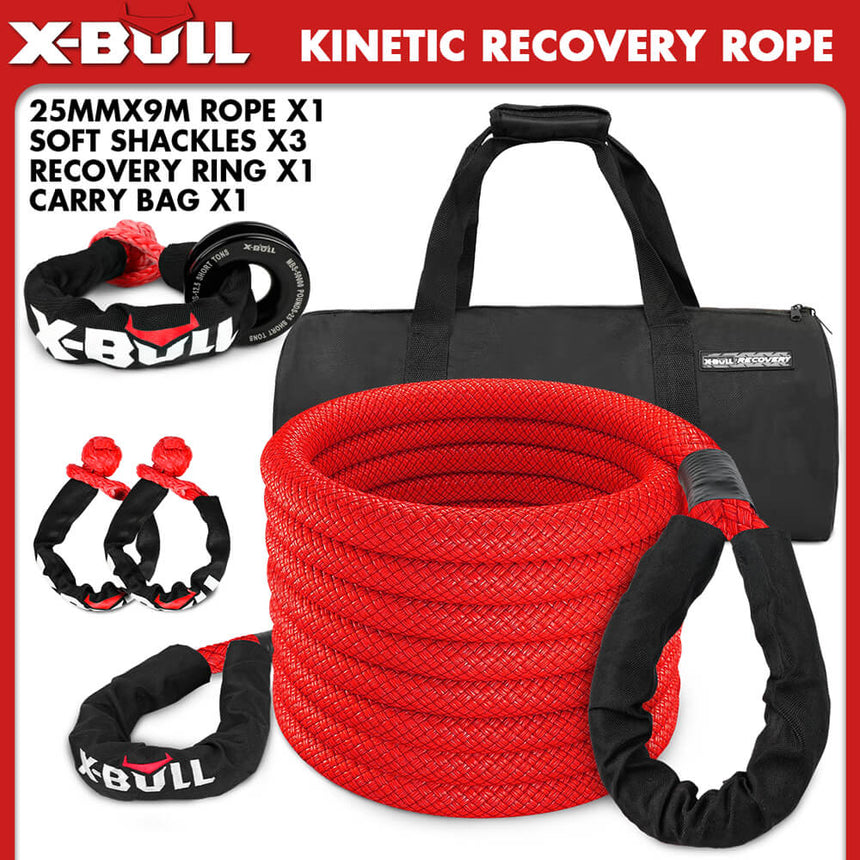 X-BULL Kinetic Recovery Rope Kit soft shackles Recovery Ring 25mm x 9m Dyneema