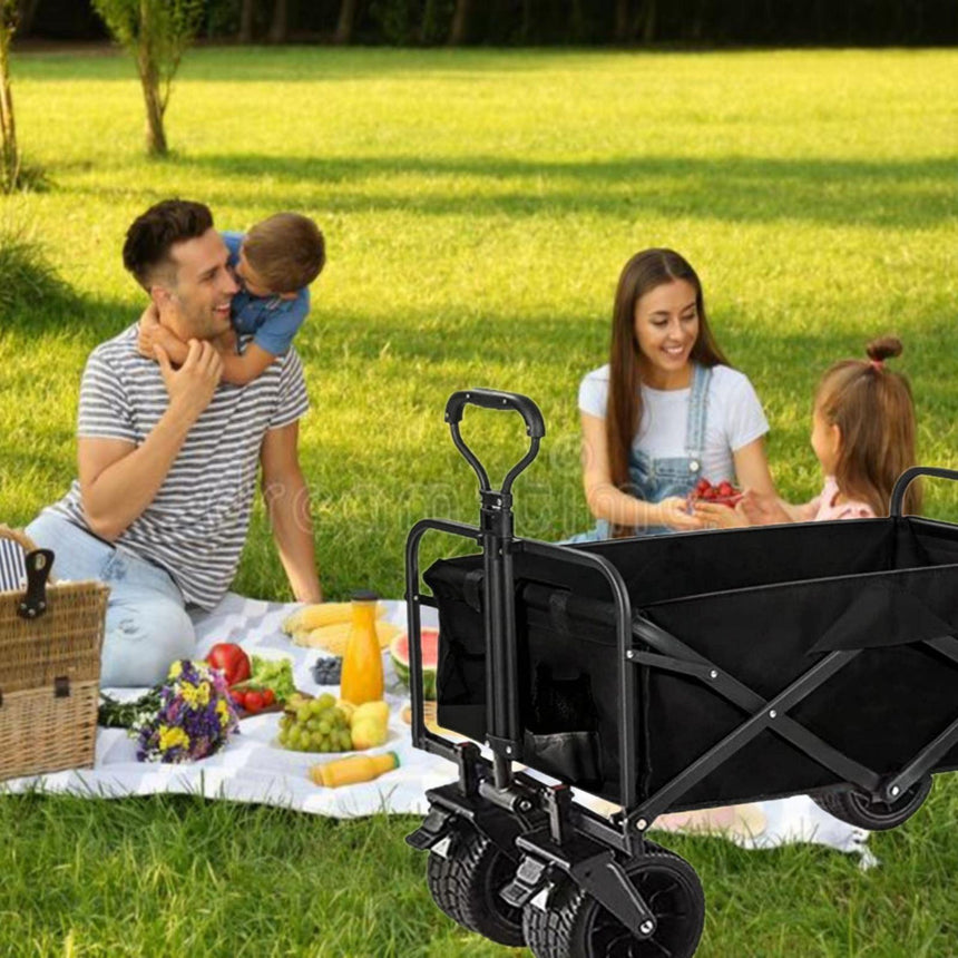 1PC Foldable Shopping Cart ( Black ), Heavy Duty Collapsible Wagon with All-Terrain 10cm Wheels, Load 150kg, Portable 160 Liter Large Capacity Beach Wagon, Camping, Garden, Beach Day, Picnics, Shopping, Outdoor Grocery Cart with Adjustable Handle