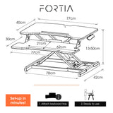 Fortia Desk Riser 77cm Wide Adjustable Sit to Stand for Dual Monitor, Keyboard, Laptop, Black