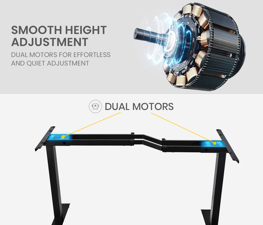 FORTIA L-Shape Standing Desk, 1450W x 850D x 600D, Dual Motor, 80kg Load, Sit to Stand Up Electric Height Adjustable, Left-Hand Sided, Black/Black Frame