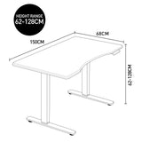 Fortia Sit To Stand Up Standing Desk, 150x70cm, 62-128cm Electric Height Adjustable, Dual Motor, 120kg Load, Arched, White Oak Style/White Frame